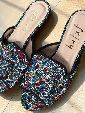 FS NY French Sole Womens 7 Mosaic Pebble Print Open Toe Leather Mules Spain